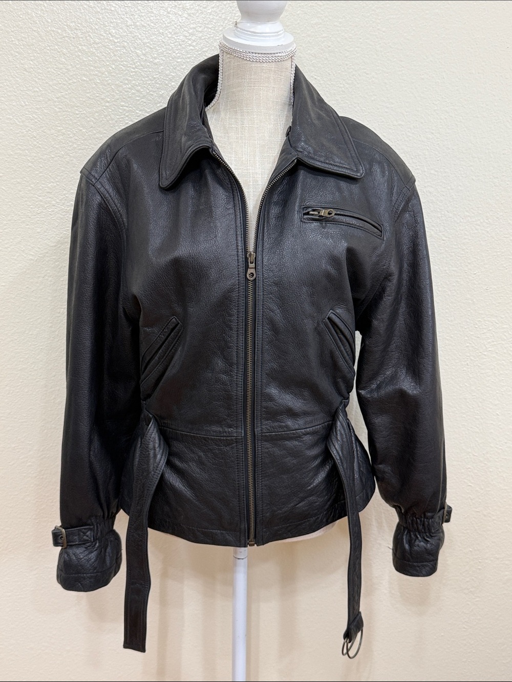 Colebrook & Co Vintage Black Leather Bomber Jacket Women's Size Large 90s Y2K
